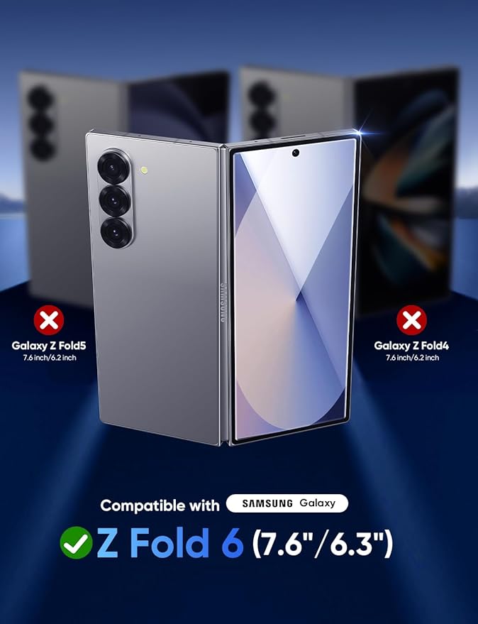 MAGIC JOHN for Samsung Galaxy Z Fold 6 Screen Protector [Not Glass] 2 Pack Inner Flexible PET Film &amp Front Film with Auto Align Mounting Frame Kit Full Coverage No Creases Bubble-Free HD Clea