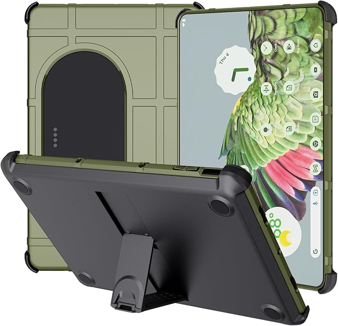 Case and Travel Cover for Google Pixel Tablet (2023) Nakedcellphone Special Ops Rugged Shield and Hard Shell View Stand Companion - Olive Green