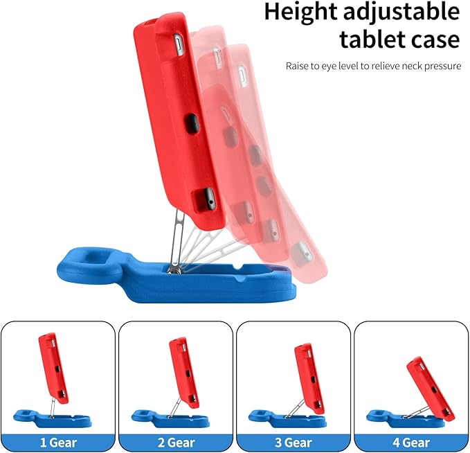Kids Case for iPad 7th/8th/9th GeniPad 10.2 inch 2021/2020/2019 Case with Adjustable Portrait Landscape Stand HandleHeavy Duty Protective Kids Child Friendly Cover for iPad 10.2 inch. (Red-Blue)