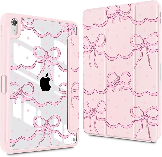 CISSOOK Case for iPad (A16) 11 inch (2025)iPad 10th Generation 10.9 inch (2022) with Pencil Holder Auto Wake/Sleep Premium Stand Case with Crystal Clear Hard Back TPU Shell Pink Bow