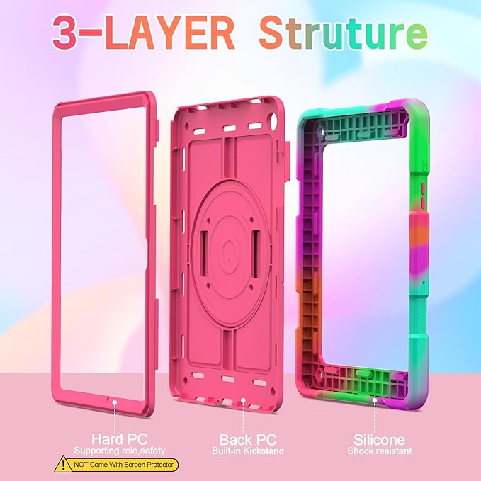 AVAWO Case for Samsung Galaxy Tab A9+ Plus 11 inch 2023 with 360° Swivel Handle Strap Cover with Lanyard Colorful Rose