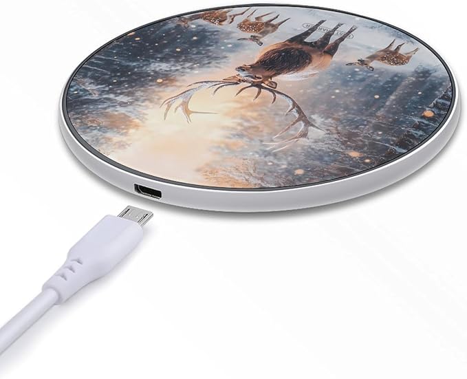 Deer Snowy Forests Mountain Wireless Charger Anti-Slip Wireless Charging Pad Slim Charger Mat for Men Women