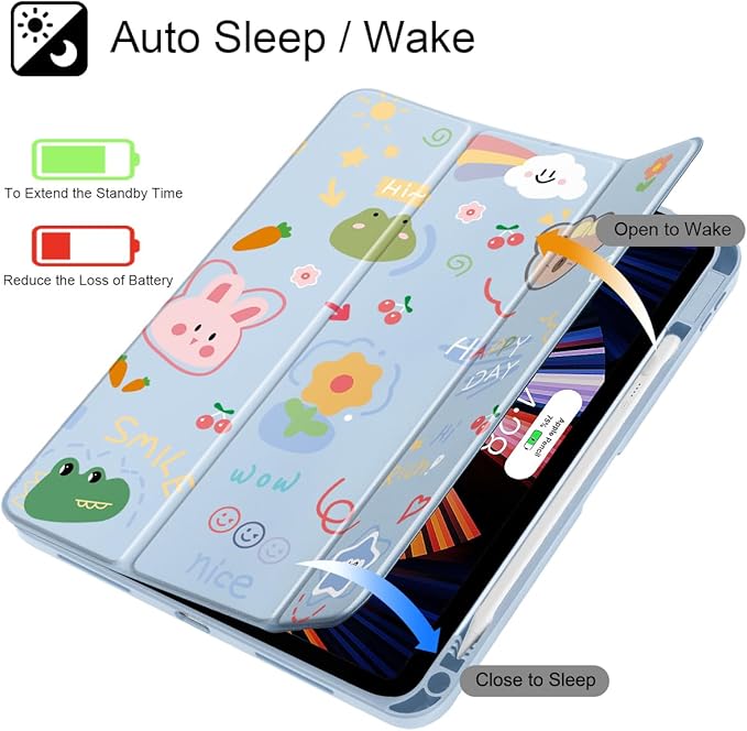 May Chen for iPad Air 11-inch M4/M3/M2 (2026/2025/2024) iPad Air 5th/4th 10.9 Inch - Shockproof Cover with Clear Back Shell &amp Penceil Holder Auto Wake/Sleep Stand Cover Cartoon Stick Figure