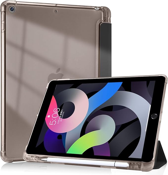 JOYLAND Cute Pink Bow Pattern Case for iPad 9th/8th/7th Generation 10.2 Inch (2021/2020/2019 Release) Pencil Holder &amp Clear Transparent Soft TPU Back &amp Trifold Smart Pad Black Cover