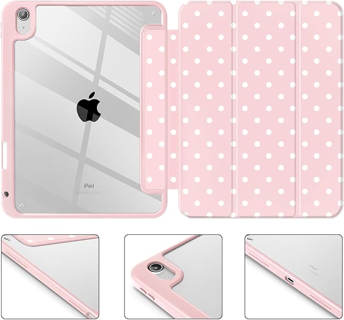 Tuiklol Case for iPad 11 inch (A16 Chip) 2025 Gen 11th / iPad 10.9 inch 2022 10th Gen Buit in Pencil Holder with Shockproof Cover Clear Transparent Back Shell Auto Wake/SleepSpot-Pink