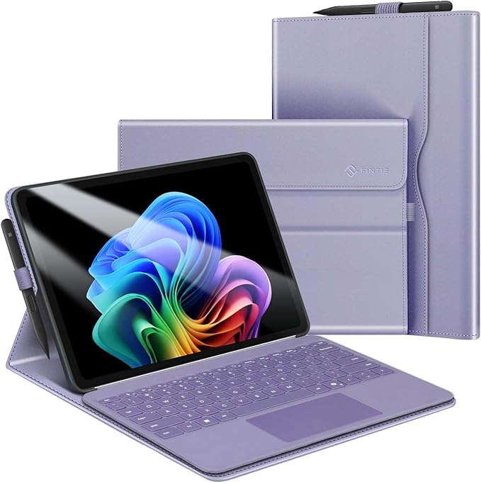Fintie Protective Case for Microsoft Surface Pro 12 Inch (2025) Multi-Angle Viewing Portfolio Business TPU Back Cover with Pocket &amp Stylus Holder Compatible with Type Cover Keyboard (Lilac Purpl