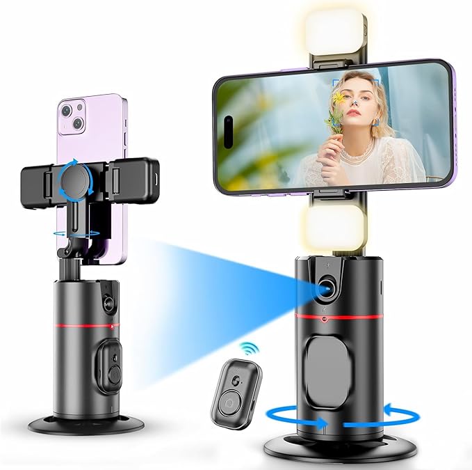 Auto Face Tracking Tripod No App Required Rechargeable Battery 360° Rotation Phone Tracking Holder Face Body Phone Camera Mount for Live Vlog Streaming Video Chat