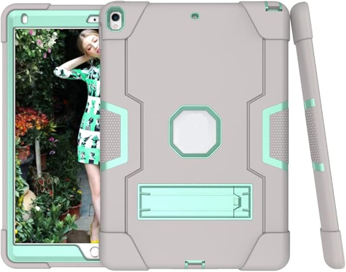 Jaorty 3 in 1 Hybrid Case for iPad Air 3 10.5 &amp iPad Pro 10.5 - Heavy Duty Rugged Stand Shockproof Anti-Slip Anti-Scratch Gray/Green