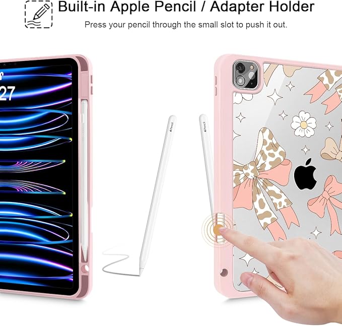 Tuiklol for iPad Pro 11 Inch Case M2 2022 Gen 4th -Built-in Pencil Holder Shockproof Cover Clear Transparent Back Shell Fit for iPad 11’’ 2021 2020 2018 Gen 3rd/2nd/1st for KidLeopard Bow Gary