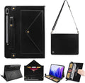 Tablet Carrying Shoulder Bag Case for Samsung Galaxy Tab S9 FE/S9/S8/S7 11 Retro PU Leather Hand Strap Crossbody Shoulder Strap Cards Holder Pocket S Pen Holder Stand Protective CaseBlack