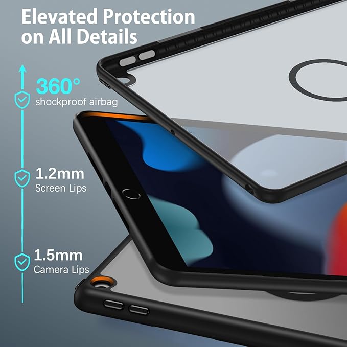 BENTOBEN for iPad 9th/8th/7th Generation Case for iPad 10.2 Case 2021/2020/2019 with Strong Magnetic Design Slim Thin Translucent Matte Shockproof Protective Girls Boys Kids Tablet Cover Black