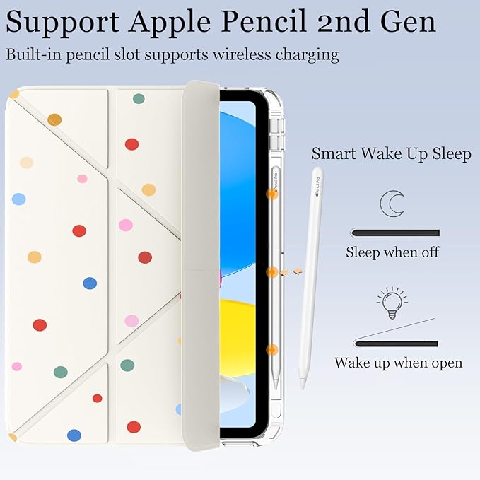 Cute Kawaii Polka Dot for iPad Pro 11 Inch Case 4th/3rd/2nd Generation 2022/2021/2020 with Pencil Holder Auto Sleep/Wake White Leather Acrylic Back Detachable Cover