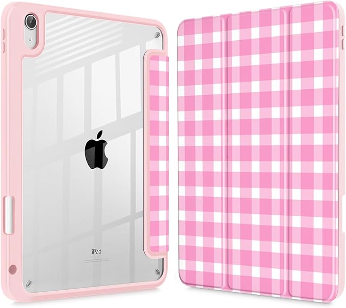 Case for iPad (A16) 11th Generation 11 Inch (2025) iPad 10th Generation 10.9 Inch (2022) Shockproof Cover with Clear Transparent Back Shell &amp Pencil Holder Pink Plaid