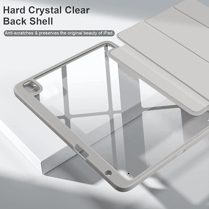 Batianda Hybrid Case for 11-inch iPad Air 2024 M2 Chip/iPad Air 4th/5th 10.9 inch [Built-in Pencil Holder] Shockproof Cover with Clear Back Shell TPU BumperGrey
