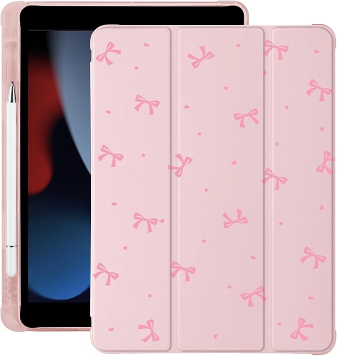 Cute Pink Bow Kawaii for iPad Air5/Air4 Case with Pencil Holder Auto Sleep/Wake Pink Leather Soft TPU Back Cover for iPad 10.9 Inch 2022/2020