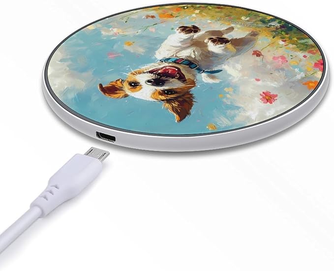 Happy Jack Russell Terrier Dog Running Phone Charger Magnetic Charging Pad Anti-Slip with USB Cable