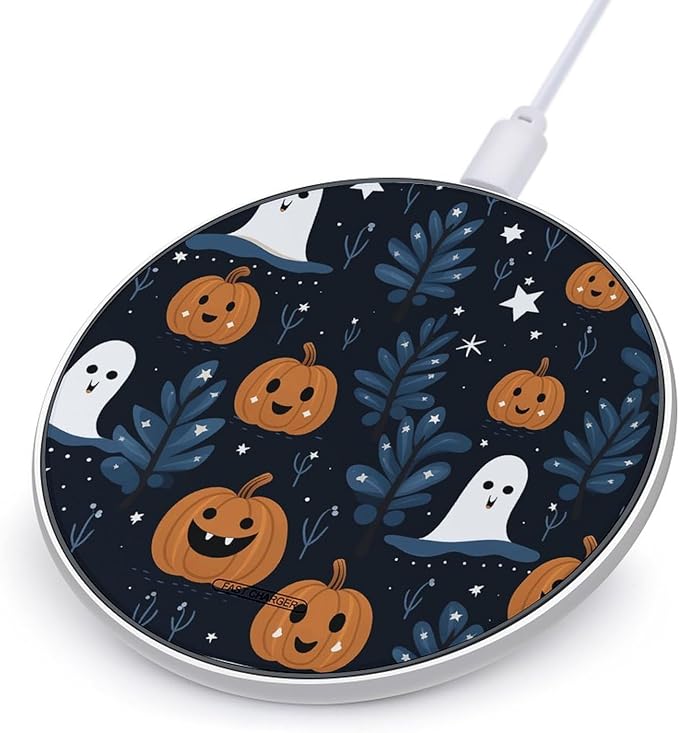 Cartoon Pumpkin Head Wireless Charger Fast Wireless Charging Pad with USB Cable 10W Anti-Slip Magnetic Wireless Charger Portable Slim Charger Puck Travel Charging Station