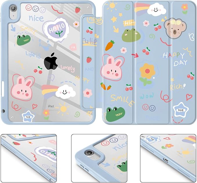 May Chen Case for iPad Air 13 Inch M4 2026 M3 2025 M2 2024 [Built-in Pencil Holder] Shockproof Cover with Clear Transparent Back Shell Auto Sleep/Wake Cover Cartoon Stick Figure