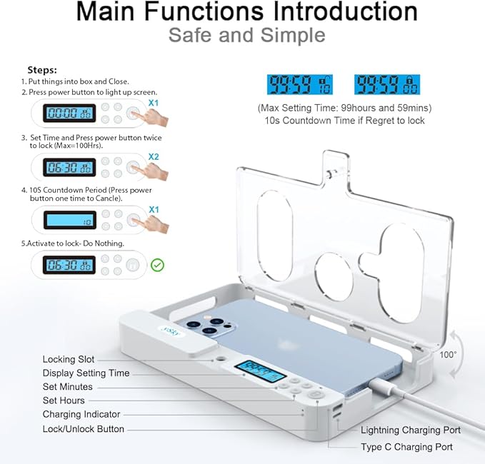 ySky Portable Phone Lock Box with Timer for iPhone and Android Phones Self-Control Timed Phone Jail Locker to Help KidsStudents Adults Focus Back Unplug from Phones Boost Your Mental Wellness