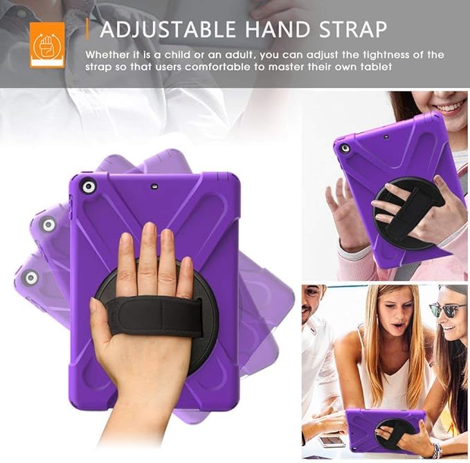 TSQ iPad Air 1st Generation Case 9.7 Inch for Kids 2013 | Three Layer Rugged Hybrid Hard Shockproof Sturdy Cover w/Rotatable Stand Hand Shoulder Strap Case for iPad Air 1 Gen A1474 A1475 Purple