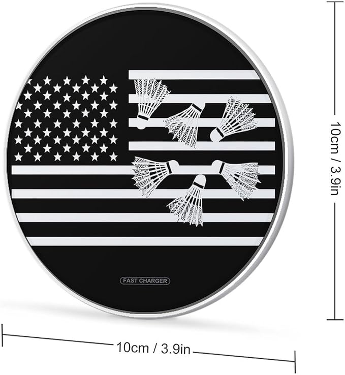 U.S.A. Flag with Badminton Phone Charger Magnetic Charging Pad Anti-Slip with USB Cable