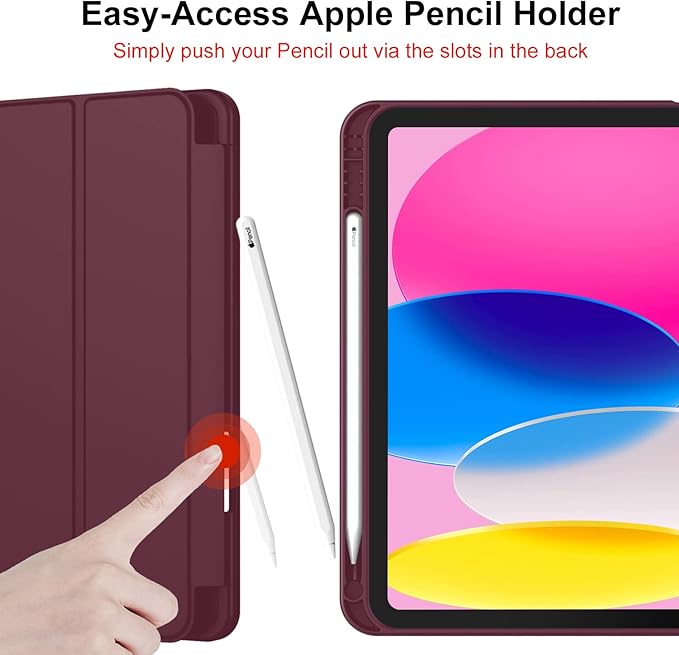 iMieet iPad (A16) Case 11th Gen/iPad 10th Generation Case [11-Inch 2025/10.9 Inch 2022] with Pencil Holder Trifold Stand Smart Cover with Soft TPU BackAuto Wake/Sleep(Wine)