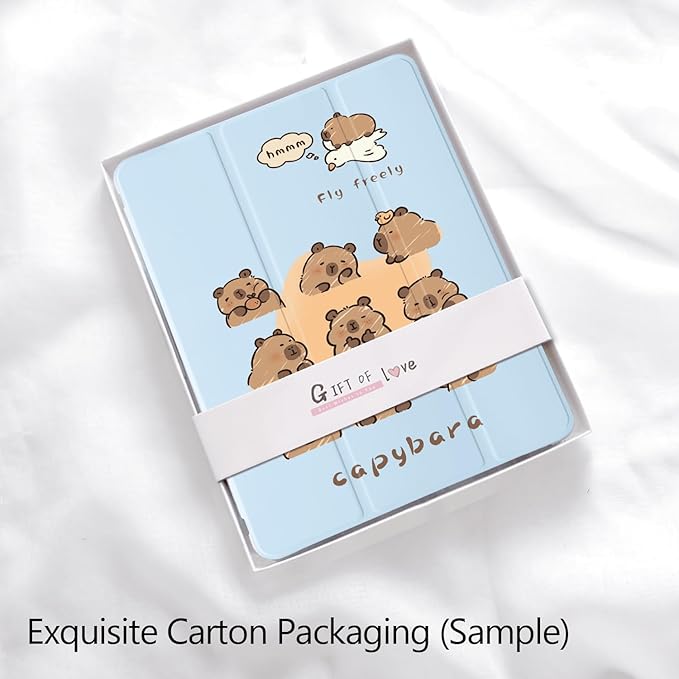 Cute Kawaii Capybara for iPad Air 13 Inch Case M3 2025/M2 2024 with Pencil Holder Auto Sleep/Wake Blue Leather Soft TPU Back Cover
