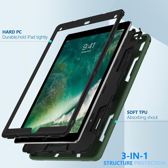 Case for iPad Pro 12.9 Case 2017/2015 (Old Model1st &amp 2nd Gen) Puxicu Heavy Duty Rugged Protective Cover for iPad Pro 12.9 (Model: A1584 A1652 A1670 A1671) Green &amp Black