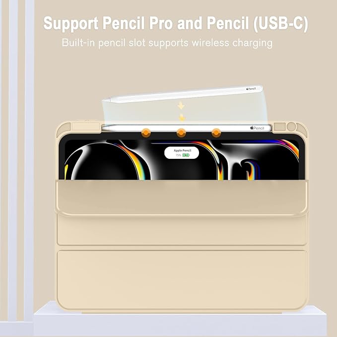 ZryXal iPad Pro 11 Inch Case (M5) 2025/ (M4) 2024 (Model: A2836/A2837/A3006) Trifold Stand Smart Cover with Pencil Holder and Soft TPU Back Auto Wake/Sleep (Champagne Gold)