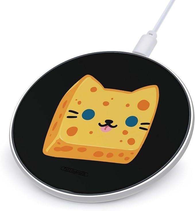 Cheese Cat Head Fast Portable Charger 10W Funny Graphic Phone Charging Pad with USB Cable