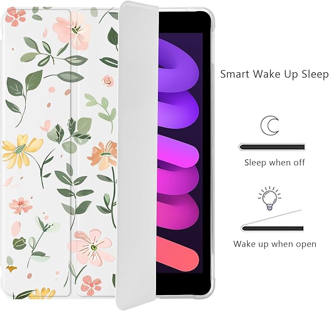 Cute Floral Leaves for iPad Air 11 Inch Case 7th/6th Generation (M3/M2) 2025 2024 with Pencil Holder Auto Sleep/Wake Leather Soft TPU Back Cover