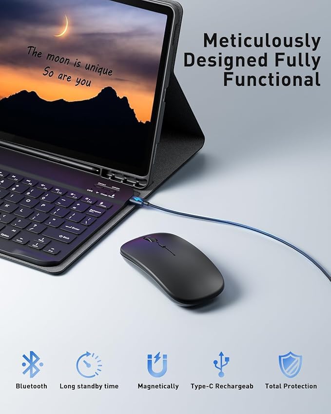 Case Keyboard for Amazon Fire HD 10 &amp 10 Plus 10.1 inch (11/13th Gen) - Mouse and Magnetically Keyboard Slim Case with Pen Holder Auto Sleep/Wake - Black