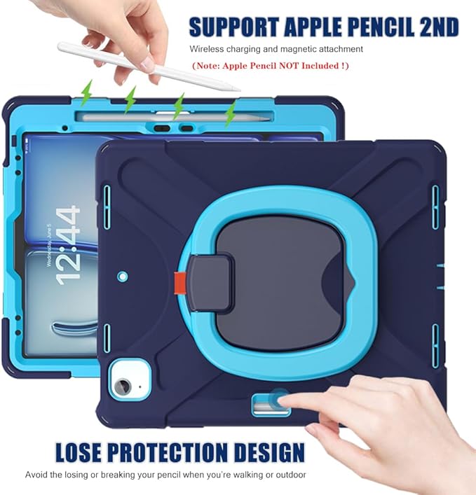 SCSVPN Case for iPad Air 13 inch M4 2026/ M3 2025/ M2 2024 &amp iPad Pro 12.9'' 6th/5th/4th/3rd Generation 2022 2021 2020 2018 Protective Cover with Pencil Holder-Stand-Handle-Shoulder Strap Navy B