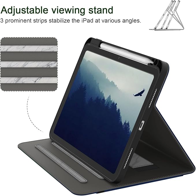 Case for iPad Pro 11 inch (M5/M4) 2025/2024 Multi-Angle PU Leather Cover for i Pad Pro 11 with Pencil Holder/Hand Strap/Pocket Auto Wake/Sleep Navy Blue