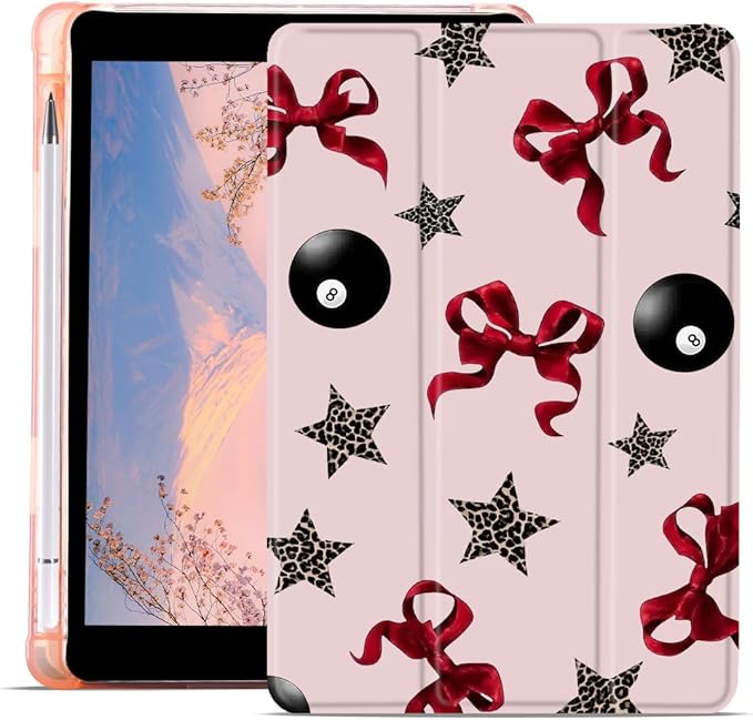 Bow &amp Star Case for iPad 9th/7th/8th Generation(2021/2020/2019 10.2 Inch) with Pencil Holder Cute Leopard Print Aesthetic Design Trifold Stand Leather Protective Cover