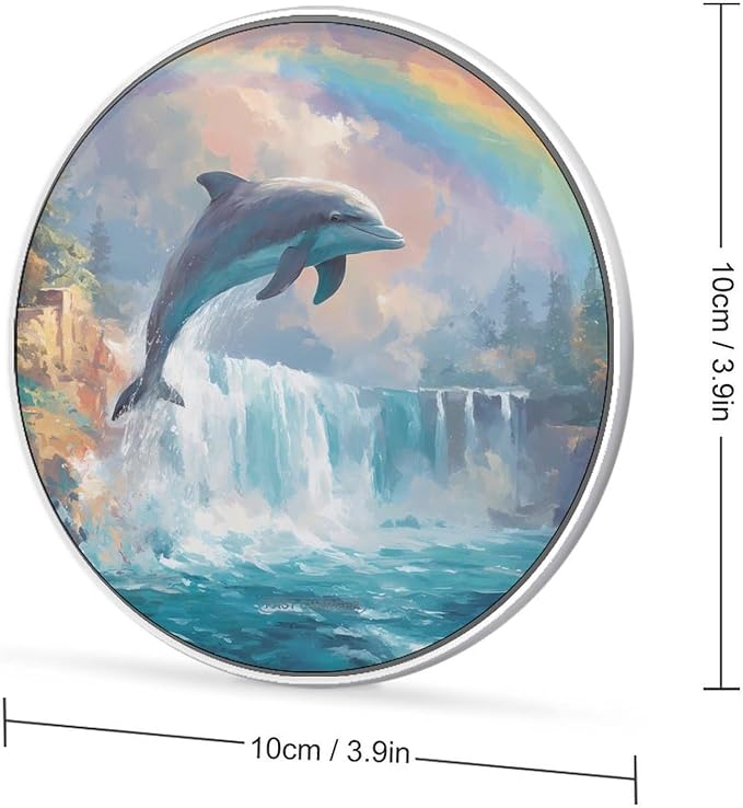 Dolphins Jumping Waterfall Rainbow Fast Portable Charger 10W Funny Graphic Phone Charging Pad with USB Cable