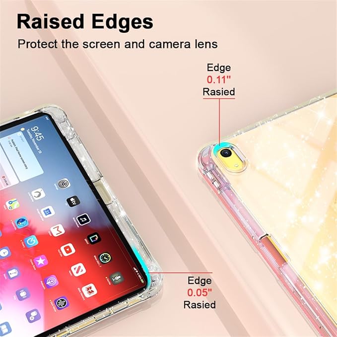 Case for iPad A16 11th Generation 11 inch 2025 &amp iPad 10th Generation 10.9 inch 2022 with Stand/Pencil Holder [Auto Wake/Sleep] Glitter Bling PU Leather &amp Clear Soft TPU Back Shell Rosegold