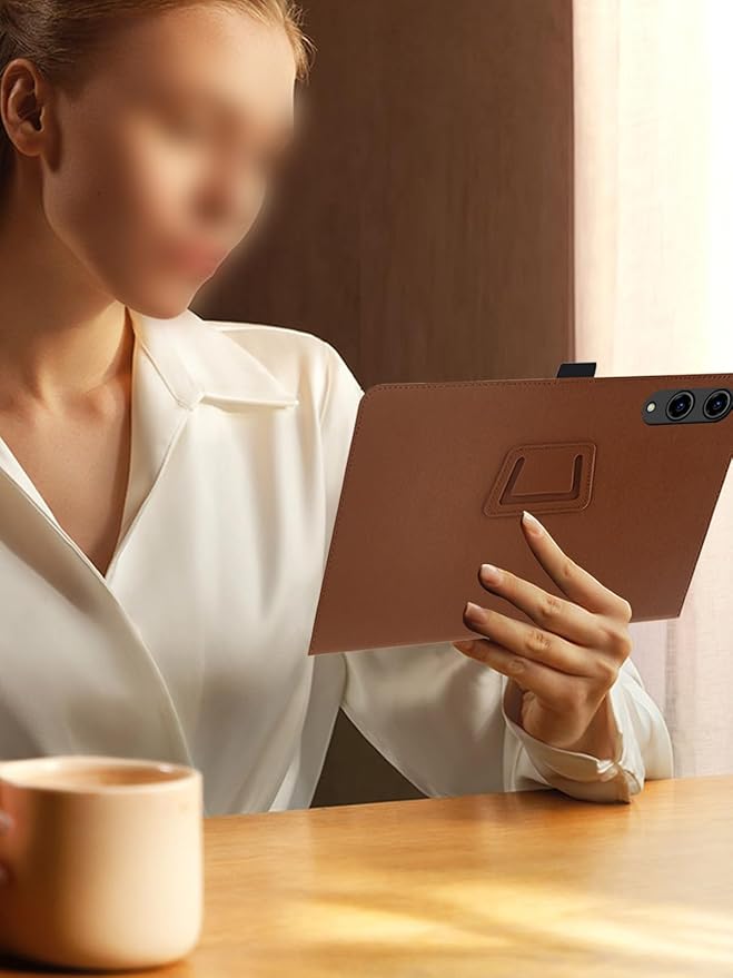 for TECLAST T65 13.4 Inch Tablet Case PU Leather Folding Cover with Pen Holder and Wrist Strap Business Travel Portable (Brown)