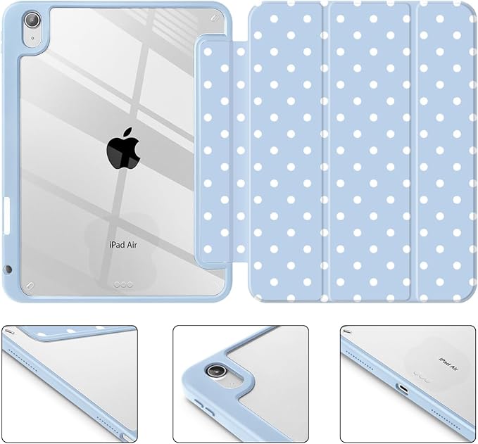 Tuiklol Case for iPad Air 11 Inch M4 2026 / Air 11 Inch M3 2025 / Air 11 Inch M2 2024 / iPad Air 10.9 Inch 2022 2020 Buit in Pencil Holder with Shockproof Cover Clear Transparent Back Spot-Blue