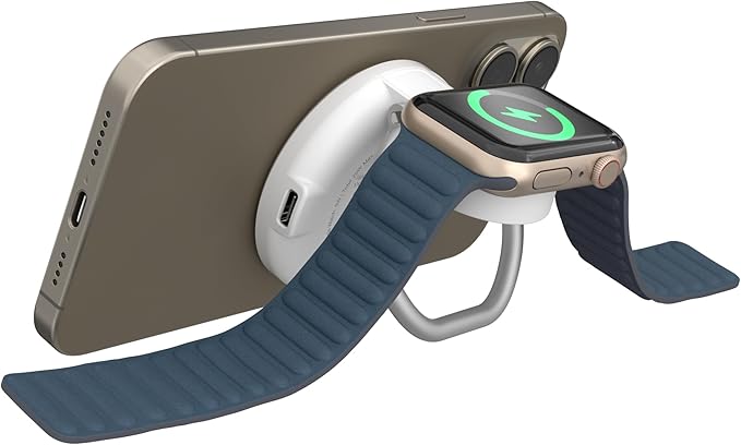 HyperJuice 2-in-1 Wireless Charger Qi2 Magnetic Stand — Fast Wireless Charger for iPhone Apple Watch &amp Qi Compatible Devices — Compact Adjustable 2 in 1 Charging Station Apple w/Built-in Kicksta