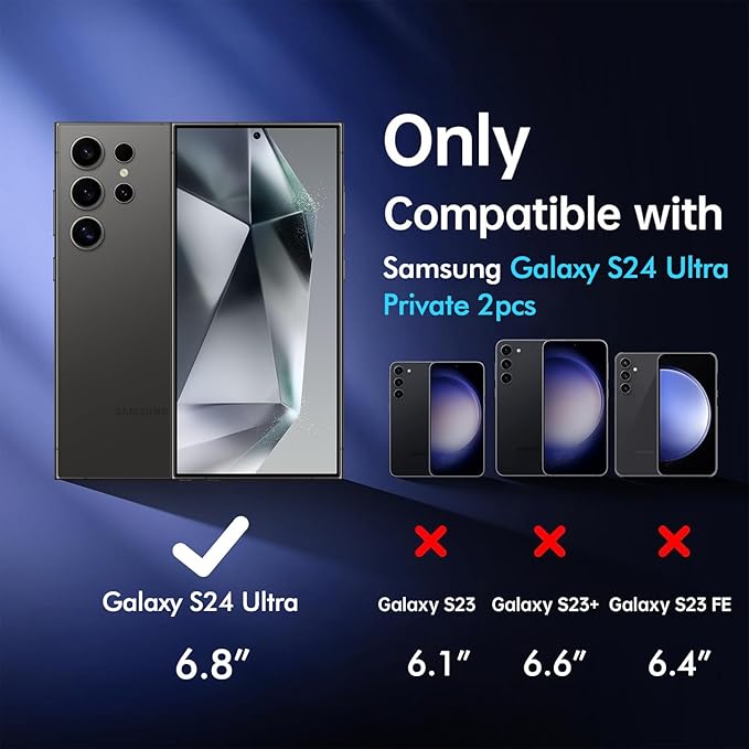 X-it for Samsung Galaxy S24 Ultra Screen Protector Privacy [Auto Alignment/Dust Removal]Bubble-Free[100% Ultrasonic Fingerprint ID] Easy Installation Full Coverage Anti-Spy [Non-Glass] 2 Packs