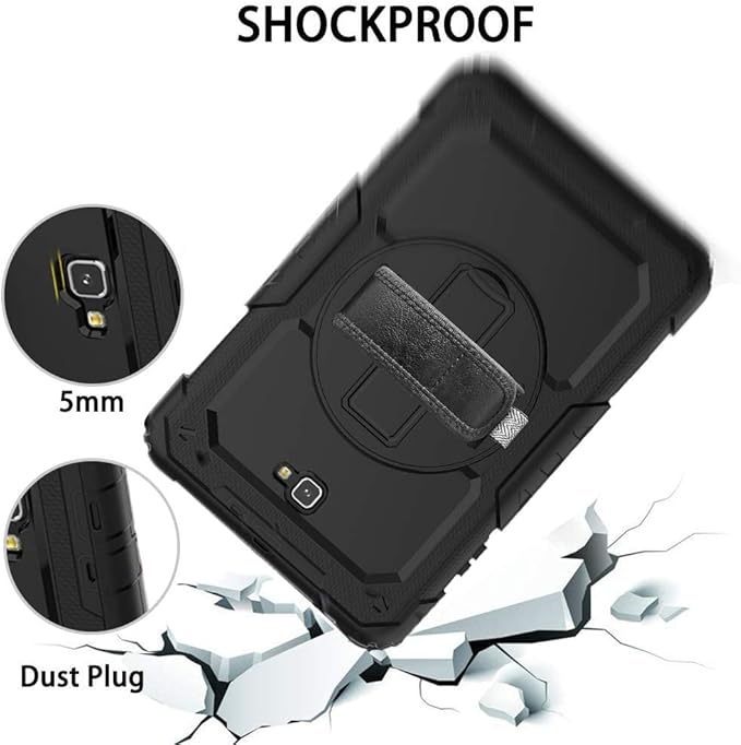 SZKMG Case for Samsung Galaxy Tab A 10.1 Black Cover SM-T580 T585 T587 2016 Release Tablet Shockproof Protective Case with Screen Protector Rotating Kickstand &amp Hand Strap A6 2018 10.1-inch