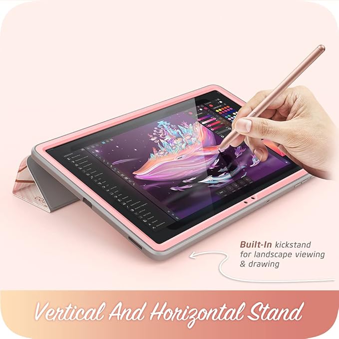 i-Blason Cosmo Case for Samsung Galaxy Tab S7 FE 12.4 2021 Release Only Full-Body Trifold with Built-in Screen Protector Protective Smart Cover with Auto Sleep/Wake &amp Pencil Holder (Marble)