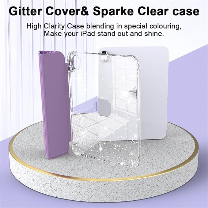 Case for iPad (A16) 11th Generation 11 inch 2025 &amp iPad 10th Generation 10.9 inch 2022 with Stand/Pencil Holder [Auto Wake/Sleep] Glitter Bling PU Leather &amp Clear Soft TPU Back Shell Purple