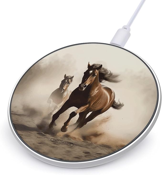 Animals Horse Running Wireless Charger Fast Wireless Charging Pad with USB Cable 10W Anti-Slip Magnetic Wireless Charger Portable Slim Charger Puck Travel Charging Station