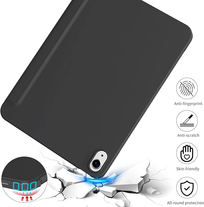 KENKE for iPad A16 11th Generation Case (11 Inch 2025 Release) iPad 10th Generation Case 10.9 Inch 2022 Without Pencil Holder Slim Trifold Stand Protective Cover with Soft TPU Back Black