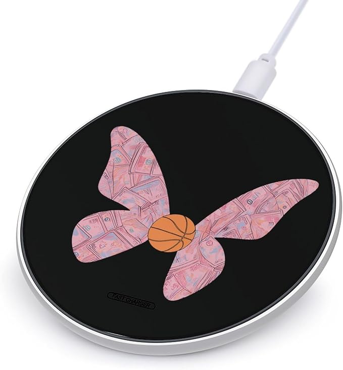 Butterflies Banknotes Basketball Phone Charger Magnetic Charging Pad Anti-Slip with USB Cable