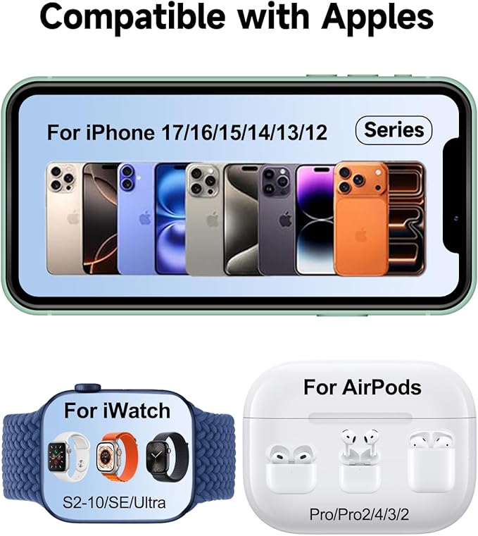 3 in 1 Wireless Charging Station for Apple MagSafe Charger 15W Fast Magnetic Phone Charger with Breathing Light for Magsafe Charger Stand for iPhone 17 16 15 14 13 12 Apple Watch AirPods Gifts