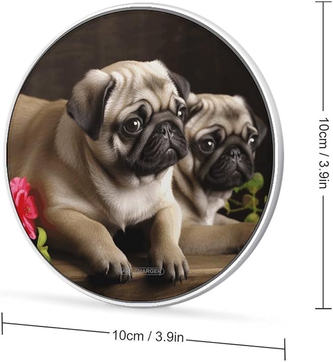 Puppys Pug Wireless Charger Fast Wireless Charging Pad with USB Cable 10W Anti-Slip Magnetic Wireless Charger Portable Slim Charger Puck Travel Charging Station