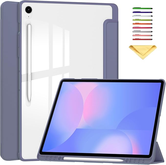 Case for Galaxy Tab S10 FE+/S10 FE Plus 13.1 2025 (Model: SM-X620/SM-X626B) Trifold Stand Cover with S Pen Holder [Auto Wake/Sleep] Shockproof TPU Bumper + Clear Back Shell Lavender Purple